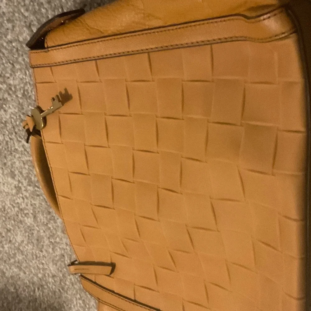 Fossil Woven Tan Leather Laptop Briefcase